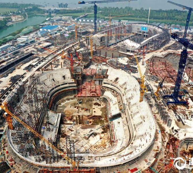 杭州亚运会“联体双馆”开始屋盖钢结构安装